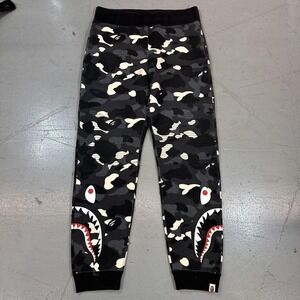 A Bathing Ape Bape Sweatpants Mens XL Black Camo Shark Fleece Joggers Pants